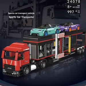 Mould King 24078 Sports Car Transporter Building Blocks Double-decker Heavy Truck Racing Car Model Toys Kids Toys Gifts 997PCS