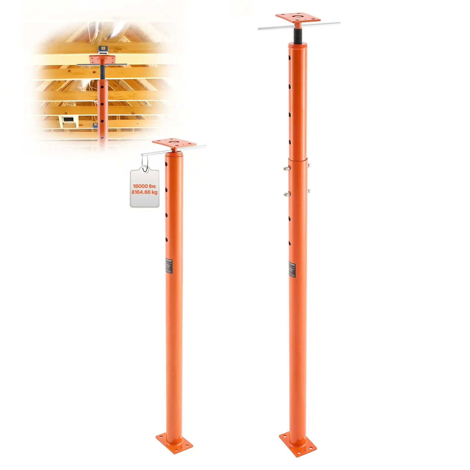 VEVOR 2-Pack Steel Telescoping Floor Jack Posts, 53-93 in Height, 18000 lbs Max Load, Adjustable Construction Tools Support Beam with Lever Handle for Basement Leveling, Temporary Lift, Simple Operation#BackToSchool