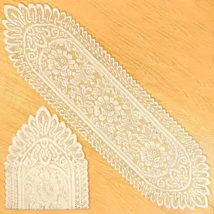 2 Pack Cotton Crochet Lace Rectangular Table Runner Doilies Table Dresser Scarf Décor, 13" X 45" Beige MOZEAT LENS