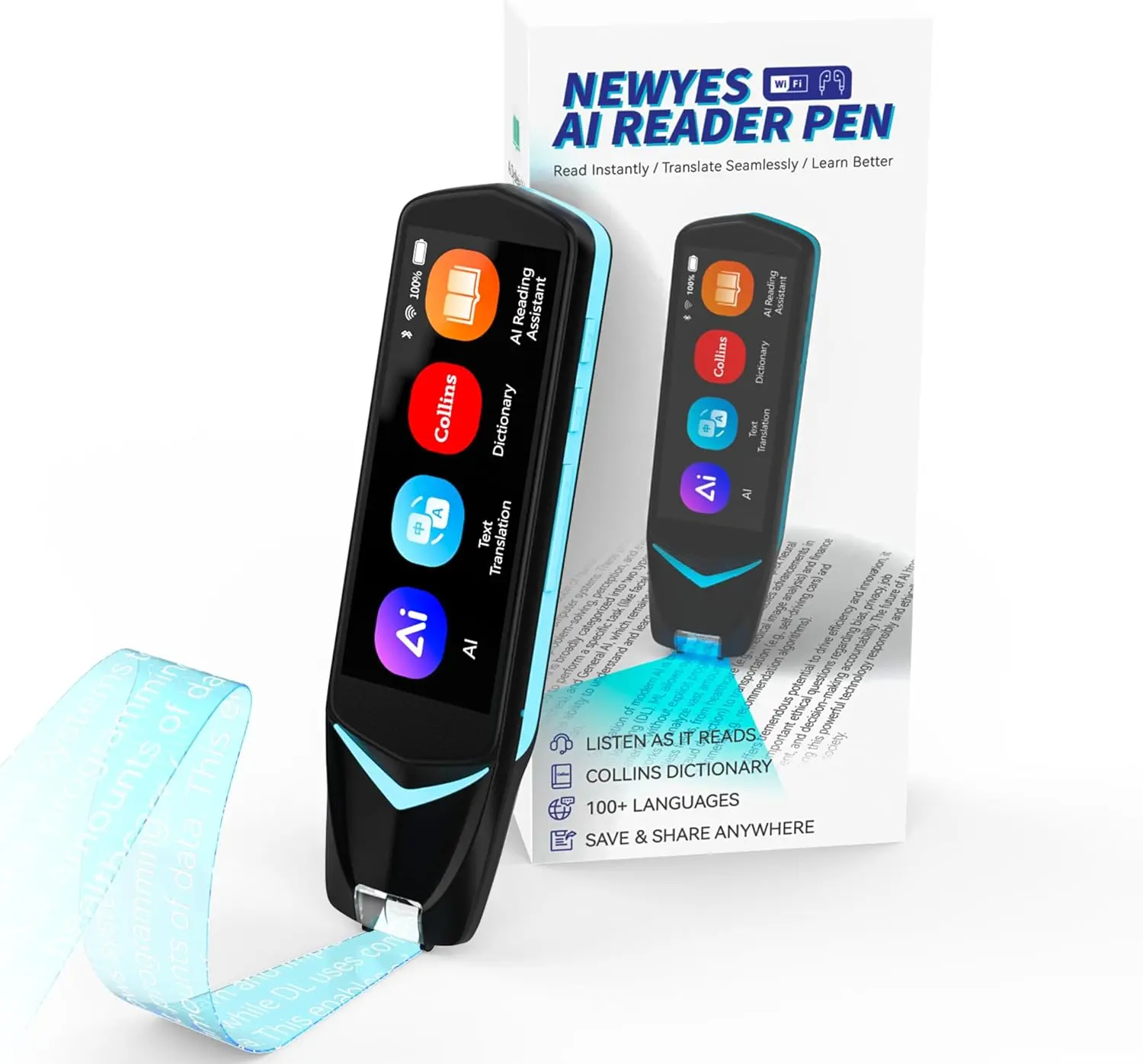 NEWYES Scan Reader Pen, AI Pen for Dyslexia Scan Reader Pen 4 Text to Speech Device Translator Pen, Photo Translation OCR 16GB Bluetooth Pen Scanner for Students Adults