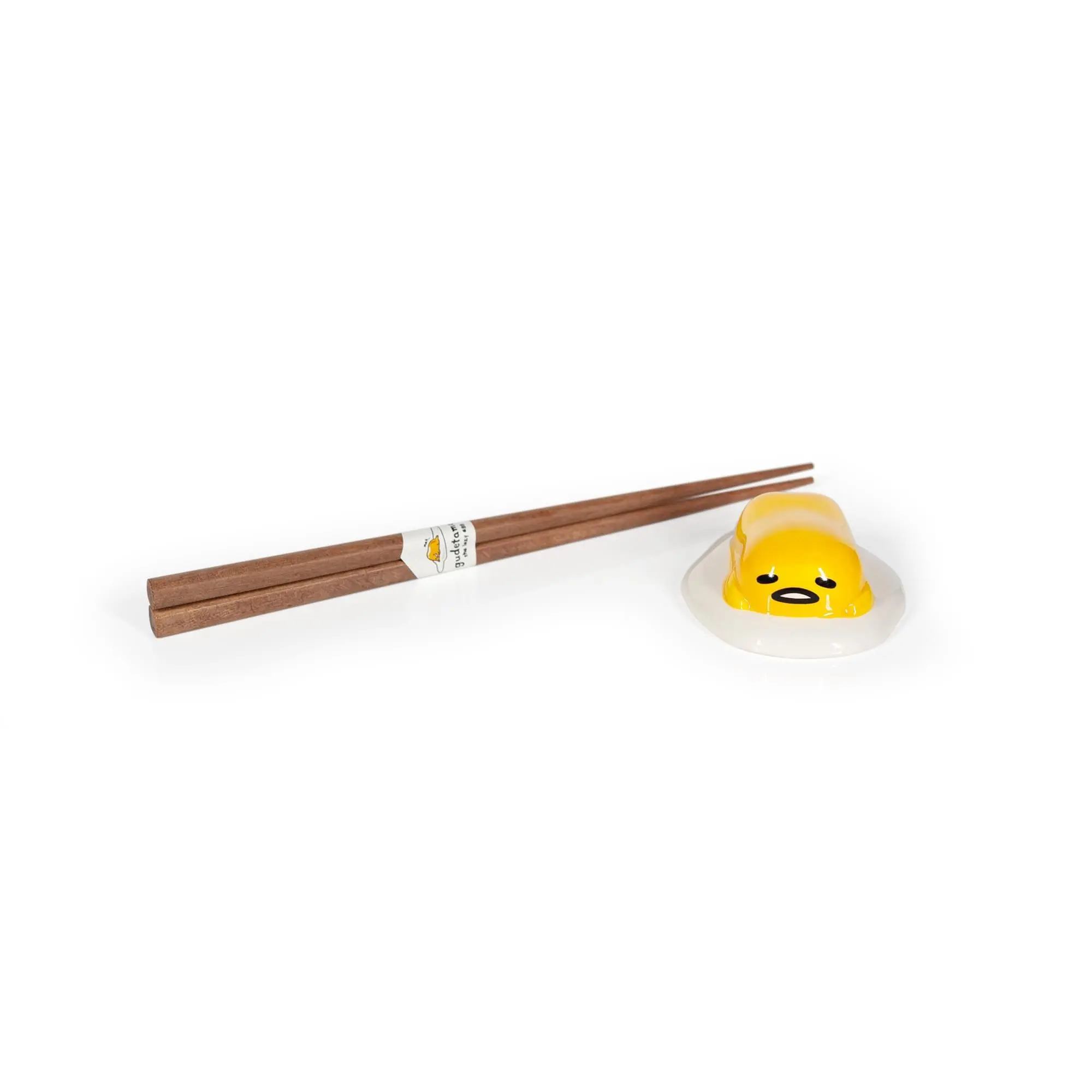 Gudetama The Lazy Egg Cartoon Reusable Chopstick Set with Ceramic Chopstick Holder - Kitchenware for Daily Meals, Collector's Item Cutlery Accessory