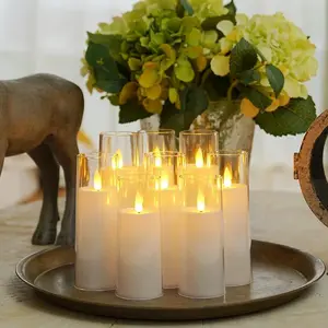 Homemory Pure White Acrylic Flameless Candles, LED Candles, Battery Operated Candles with Remote Control and Timer, Fake Electric Candle, Wedding, Home Decor, Set of 9