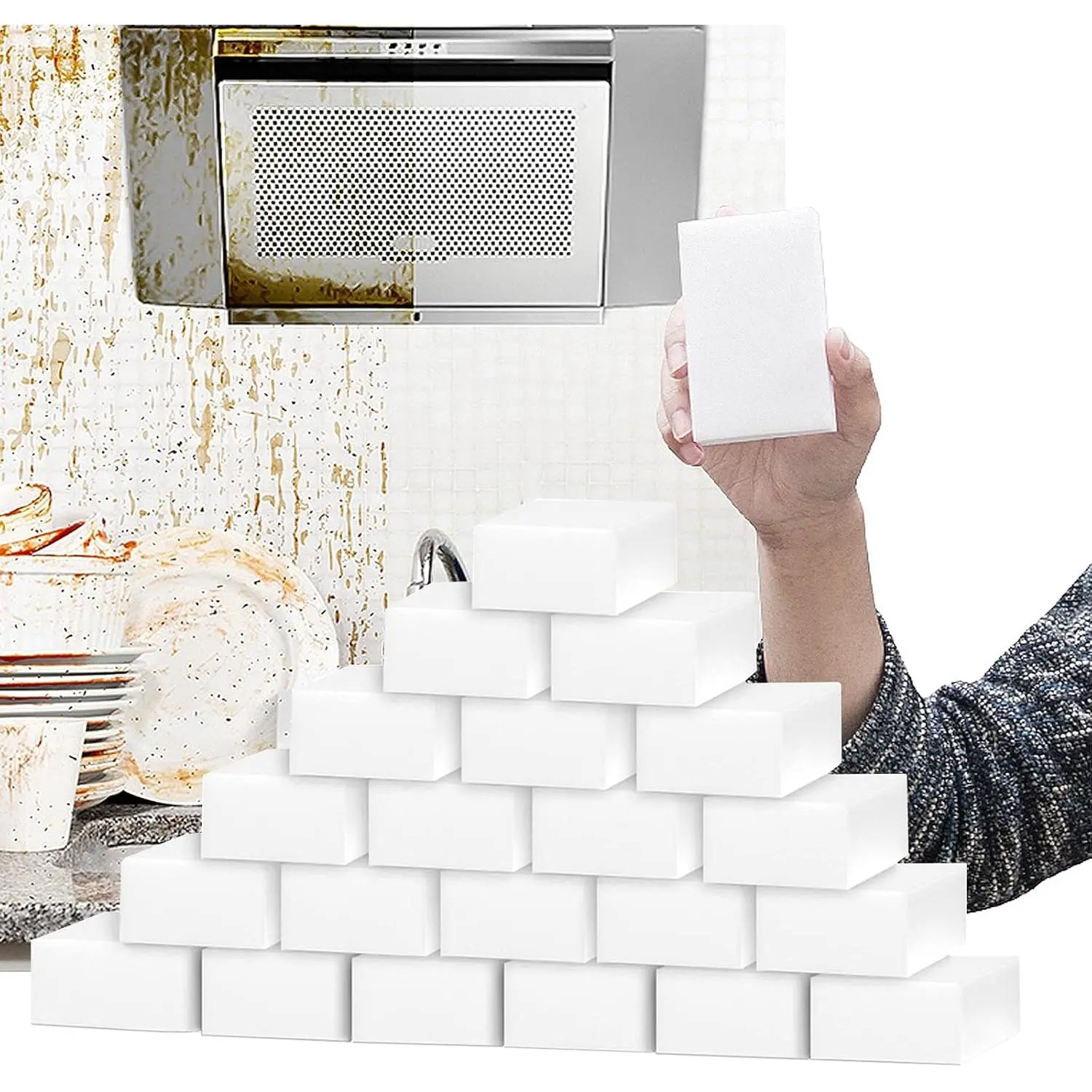 50/100Pack Magic Sponge Eraser, Large  Sponge Foam Pads, Multi-Functional Cleaning Sponges Scrub for Kitchen Dishes, Bathtub, Furniture, Oven, Shower, Sink, Wall, Shoes Cleaner