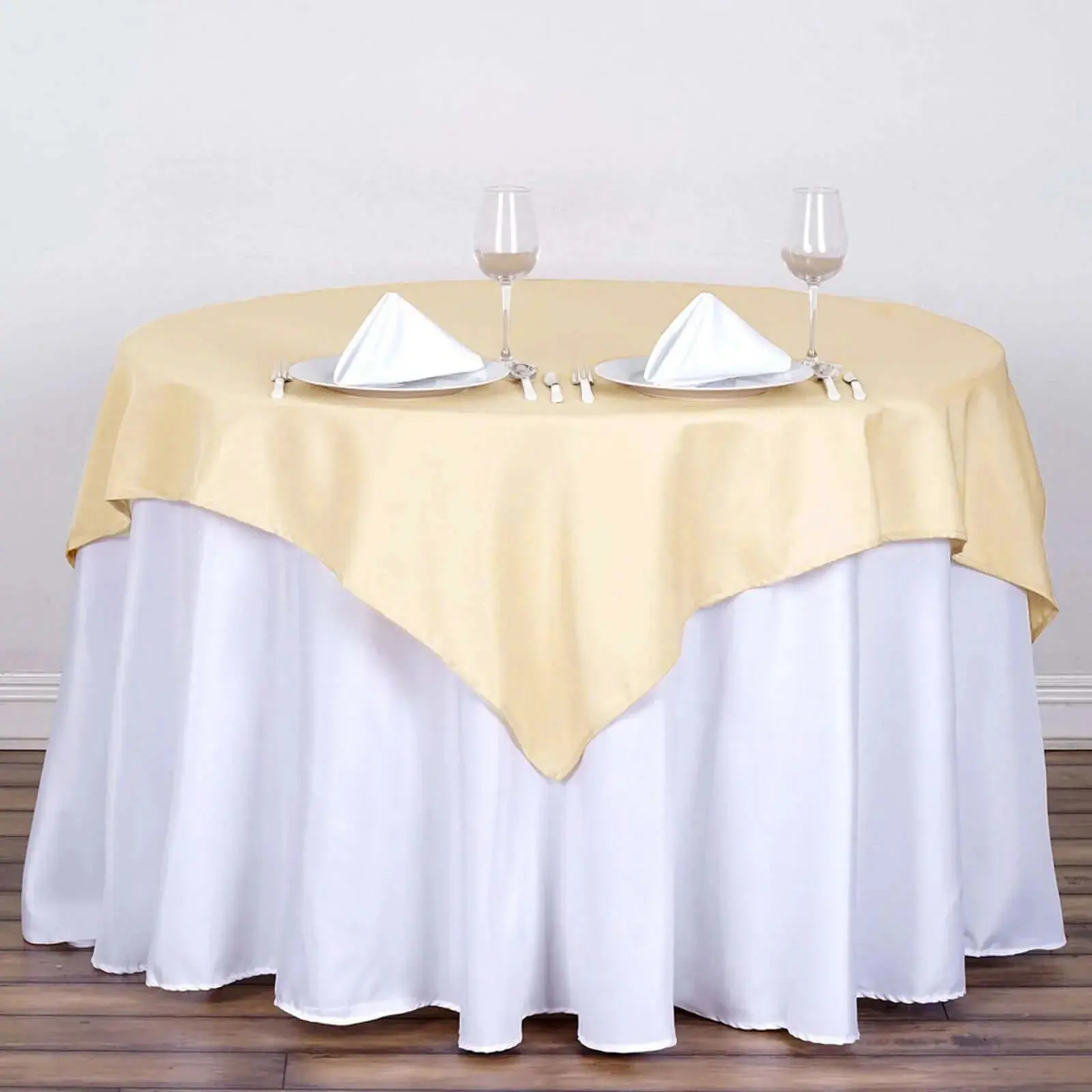 1-Piece 54"x54" Beige Polyester Seamless Design Single Overlay - Wrinkle-Resistant Square Table Topper, Wedding & Birthday Decor, Kitchen Linens Household Textile Display