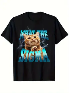 Individualistic round-neck short-sleeved shirts for Boy and girl 🔥   Funny Cat Meme Erm What The Sigma Brainrot Crazy Apparel T-Shirt Cotton Blend, Funny Black Shirt for 5-13Y Boy Girl Teen fathersdaygiftideas