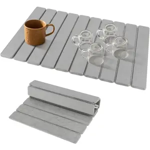 Large Diatomaceous Earth Dish Drying Mat for Kitchen Counter, 23.6"x15.3" Quick Dry Foldable Absorbent Stone Mat, Gray Countertop Mat for Dishes, Bottles & Cups