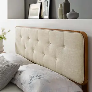 Modway Collins Tufted Full Fabric and Wood Headboard in Walnut Beige