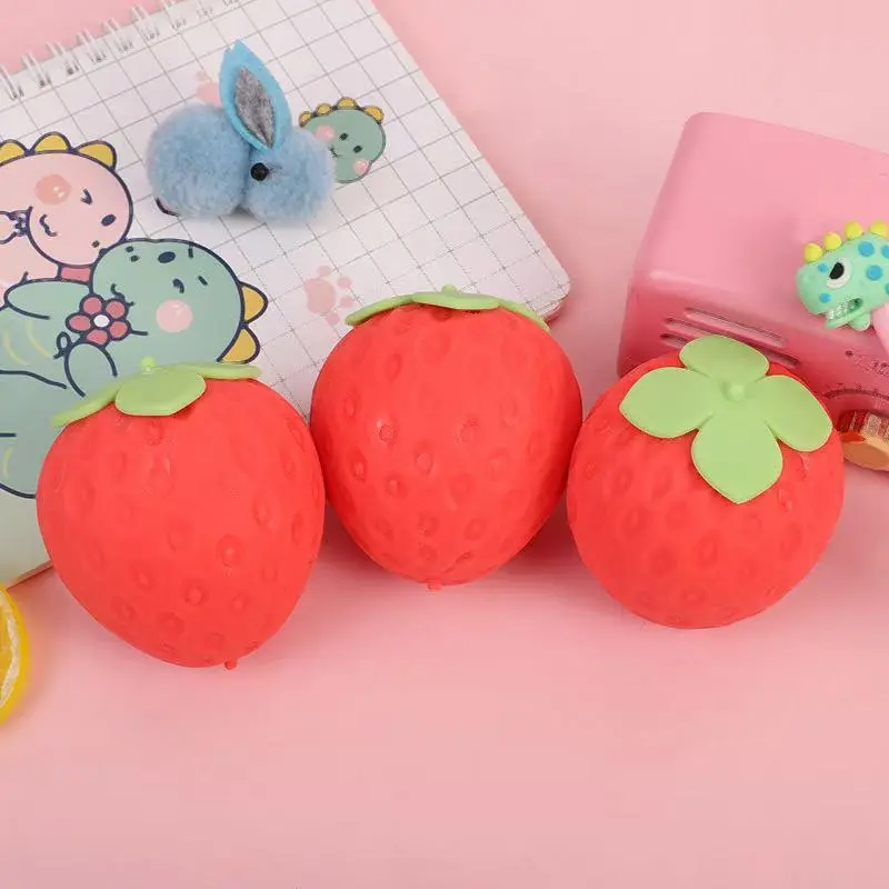 3 Pack Squeeze Strawberry - Fidget Toy for Stress Relief & Sensory Play - Safe & Durable Non-Toxic Material