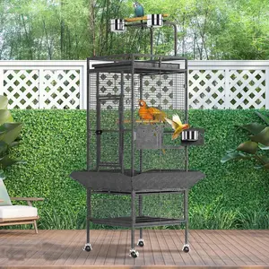 61-Inch Large Parrot Cage with Rolling Stand - Extra Wide Bird Cage for Cockatiels, Budgies, Lovebirds & Conures | Flight Bird House with Storage Shelf, Slide-Out Tray & Food Bowls