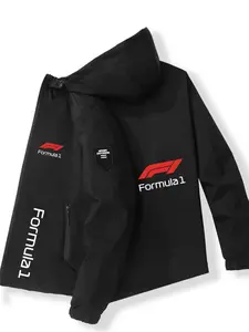 Polyester Fiber Formula 1 Hooded Jacket, Vibrant F1 Logo, 'formula 1' Print, Soft Breathable Fabric, Loose Fit, Spring & Fall
