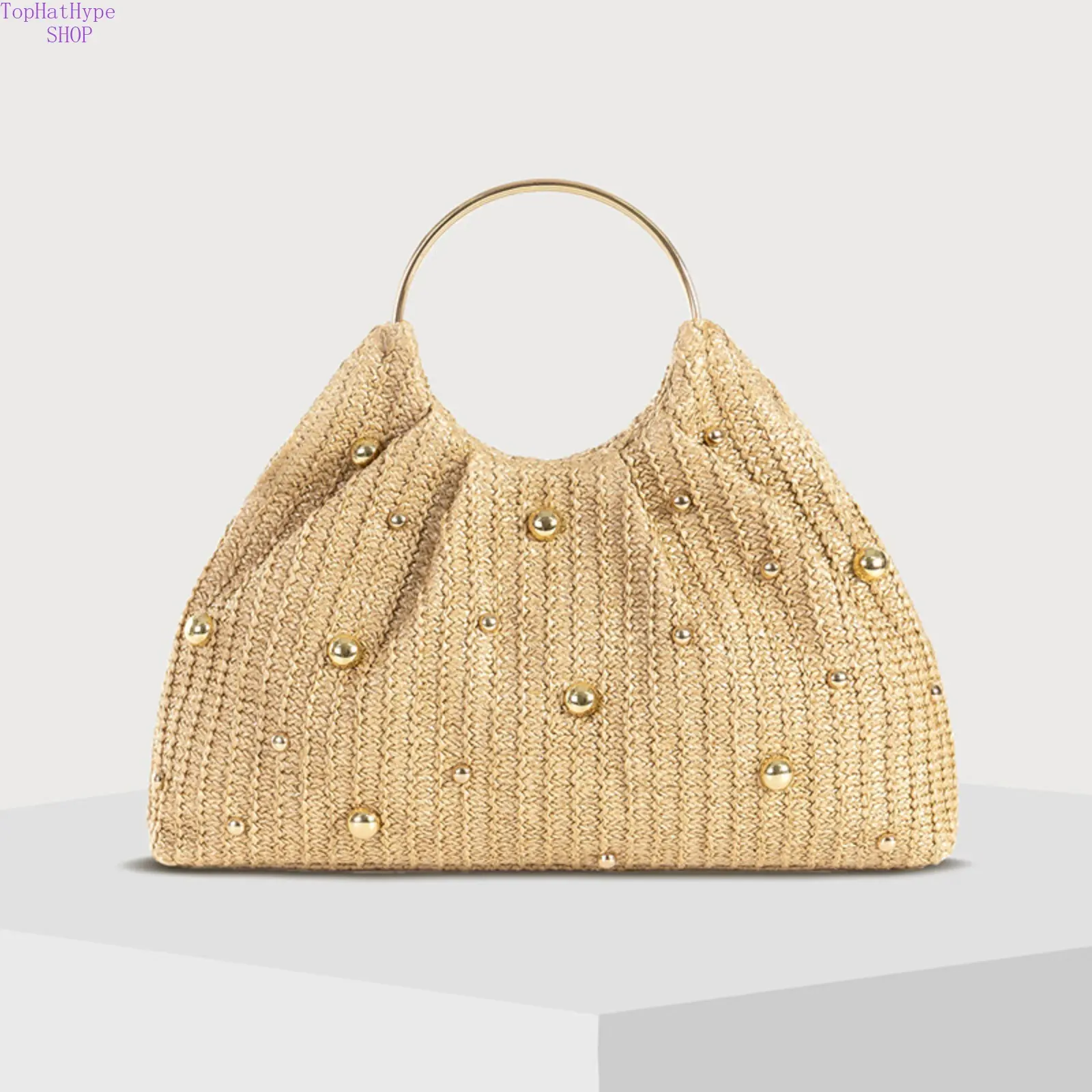 Straw Tote Bag for Women, Chic Handwoven Beach Bag with Bamboo Handles, Lightweight Casual Commuter Purse with Open Top & Shoulder Strap, Chic Look, Straw/Bamboo