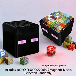 Magnetic Building Blocks Set 100/150/200 PCS | Light Up & Standard Magnetic Cubes Tiles STEM Montessori Sensory Toys for Toddlers 3+ | Creative 3D Construction Stacking Play with Storage Box | Christmas Birthday Gifts Sturdy Building Set