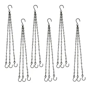 6 pieces, black lanyard with S-shaped hooks, durable iron plant hangers for garden pots and baskets, multifunctional chain hooks for outdoor and indoor use