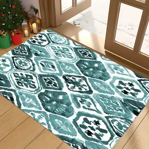 Soft Flannel Non-Slip Bathroom Welcome Mat, Diamond Pattern Print Rug for Living Room Bedroom Kitchen Office Bathtub Shower Bath Decor Accessories
