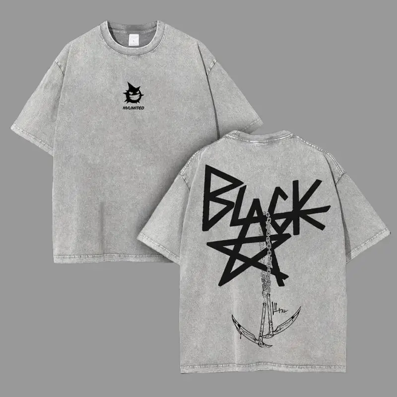 Retro Vintage Blackstar X Chain Scythe - Soul Eater Anime Double Printed  Washed T-Shirt Unisex Mineral Anime Manga Wash Heavy Cotton T-shirt, Gift For Anime Fan Lover Clothes Soft Top Menswear graphic