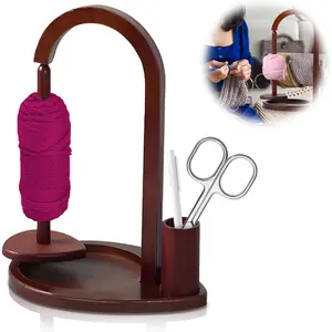Wooden Yarn Holder for Crocheting with  Spool Pin -  Handcrafted Yarn Ball Holder for Knitting & Crochet Supplies, Compact Anti-Slip Design, Portable Craft Organizer