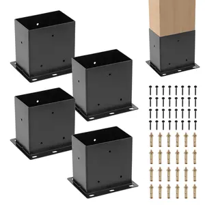 4 Pcs Post Base,4"x 6"Post Brackets(Acturl3.6 x5.6), Heavy Duty Black Metal Powder-Coated Thick Steel Post Anchor Outdoor for Support Deck Base Plate, Pergola Bracket Kit,Mialbox Post Mount post base