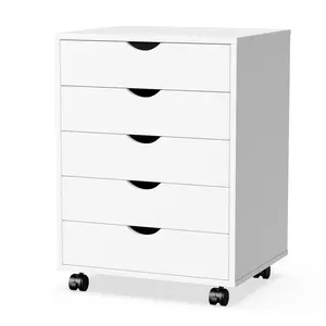 5 Drawer Wood File Cabinet with Wheels Filing Cabinet for Home Office Rolling File Cabinet Organizer Mobile Office Storage Drawer Chest