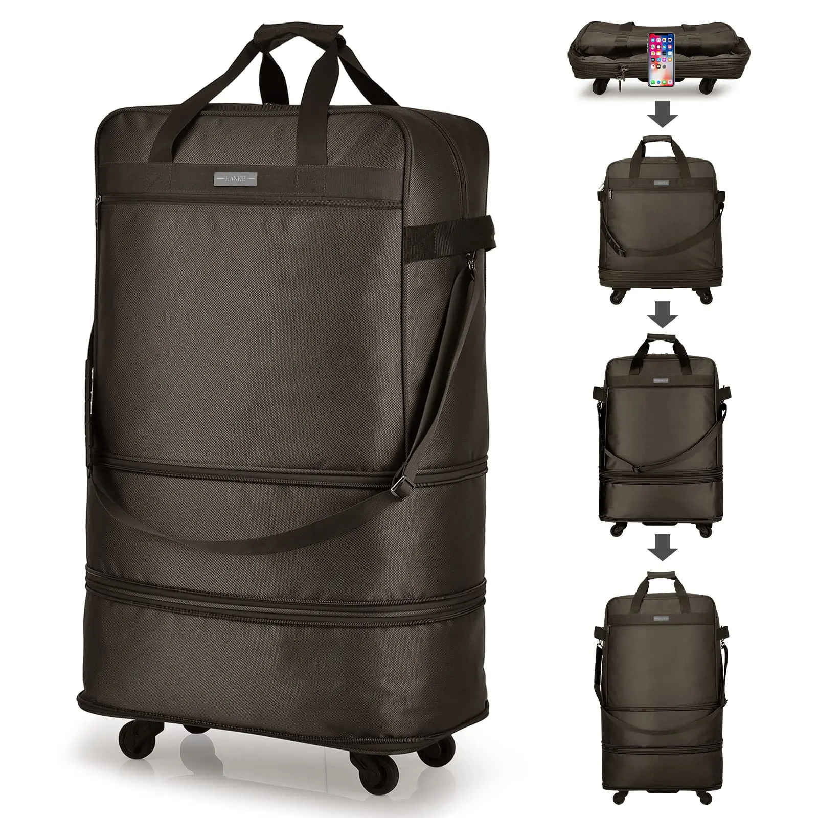 Suitcases with Wheels Expandable Foldable Luggage Bag Suitcase Collapsible Rolling Travel Bag Duffel Bag for Men Women Lightweight Suitcases without Telescoping Handle