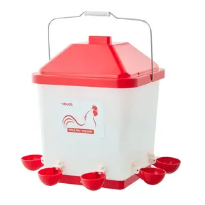 VEVOR 5 Gallon Automatic Chicken Waterer, 6 Water Ports, Automatic-Fill Water Cup, Automatic Gravity Waterer with Handle & Sealed Rubber Ring, Waterproof PP Material, No Waste Design, for Chicken