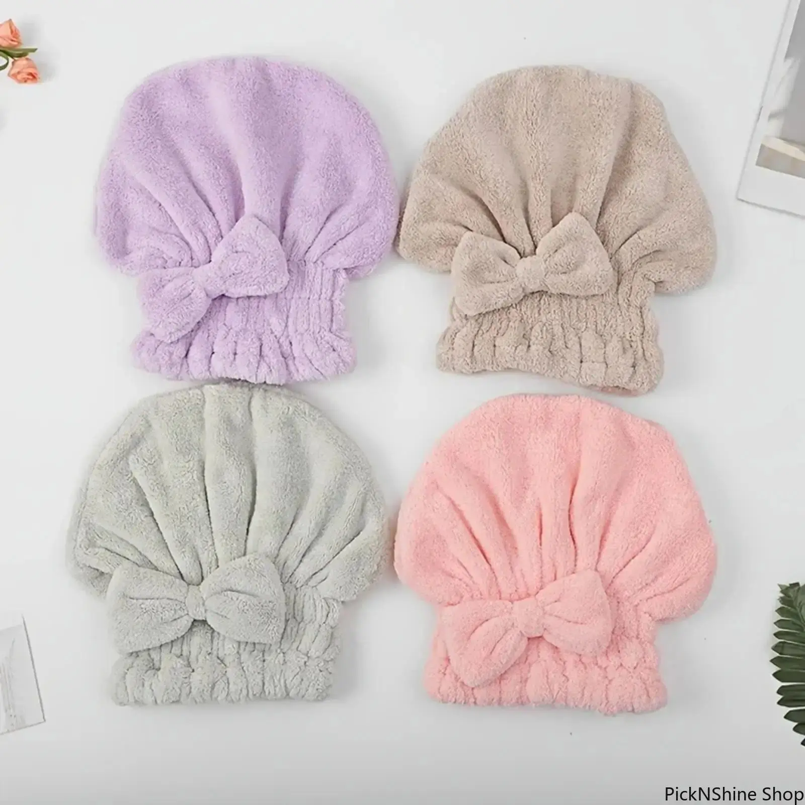 4/2-Piece Bow Decor Hair Drying Cap Set, Soft Fabric Ultra-Absorbent Reusable Turban Towel Wrap, Quick-Dry Bathroom Camping Hair Care Fashion Accessory (2pc, 2 piece sets included)