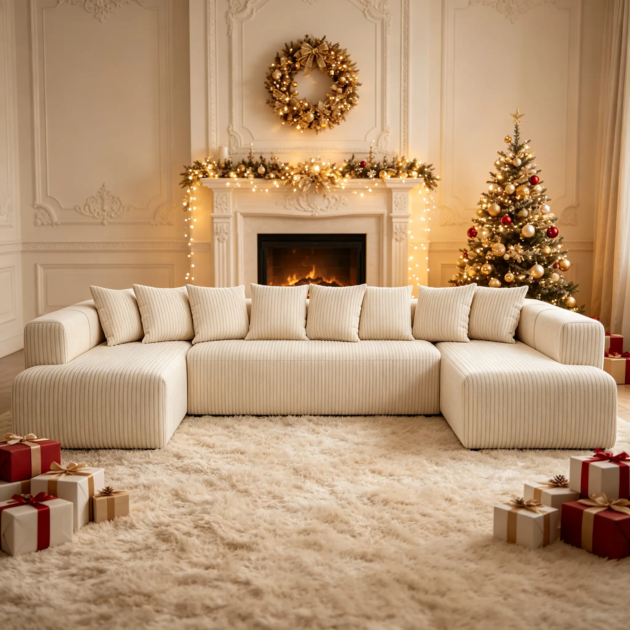 Christmas L/U Shaped Modular Sectional Sofa, 6 Seats Modern Cloud Design, Deep Seat Cozy Upholstered Couch for Living Room Holiday Lounge