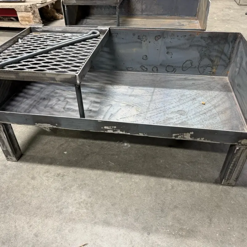 Dutch oven table with sliding grill. Dutch oven table with sliding grill.