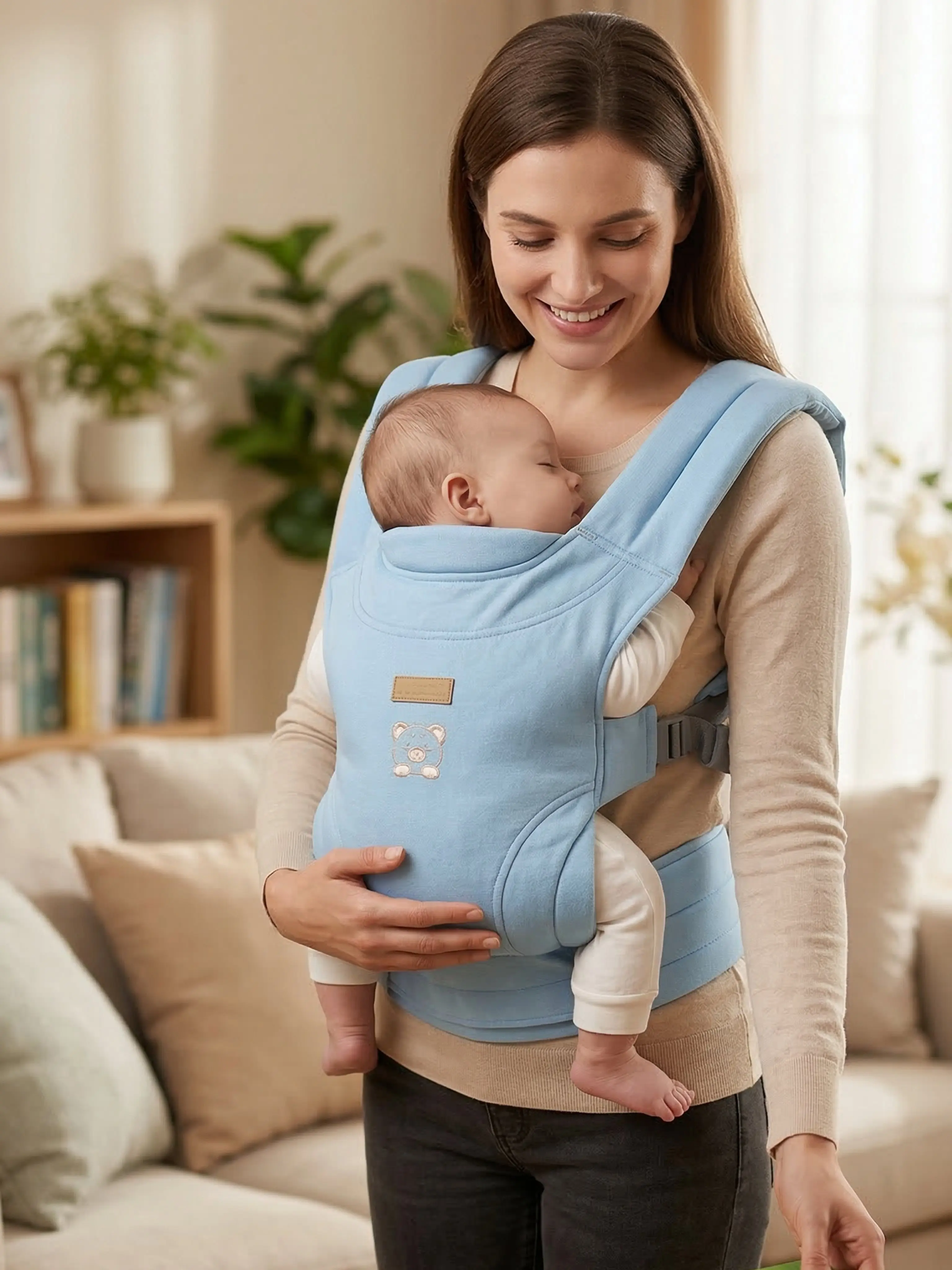 Ainomi Unisex Ergonomic Baby Carrier - Newborn Sling, Babywearing Design, Hands-Free, Logo Print, Hip-Healthy, Adjustable, Lightweight, All-Season, Lumbar Support for Postpartum Caregivers (Infants to Toddlers), Newborn Sling Carriers, Babywearing Baby Ca