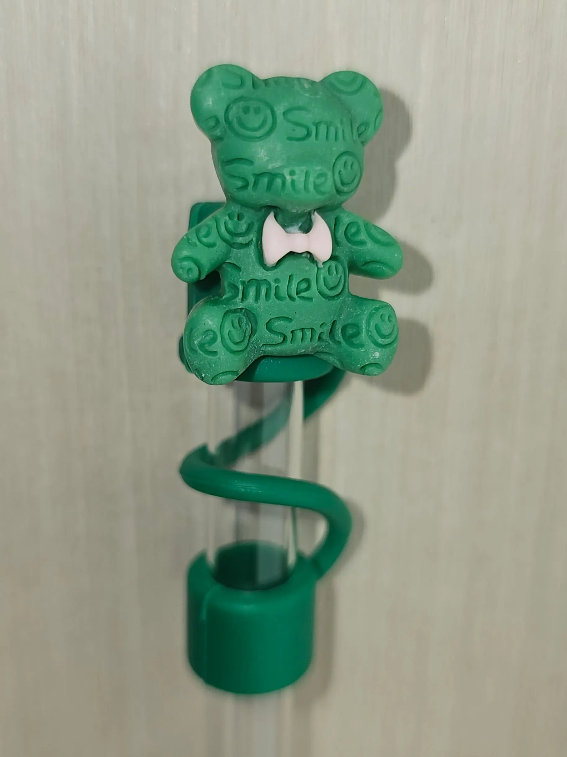 Teddy Bear Silicone Straw Topper  - Green