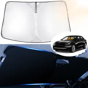 Canvcle Windshield Sun Shade for 2017-2026 Tesla Model 3 & 2020-2026 Model Y Upgraded 240T 5 Layers Materials Front Window Shade Cover for Model Y Foldable Sunshade for Model 3