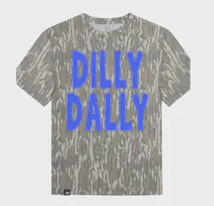 DILLY DALLY Puff Print Tshirt with Bold Blue Lettering, 3D Graphic T-Shirt, Realistic Print Tee, Unisex Streetwear Style