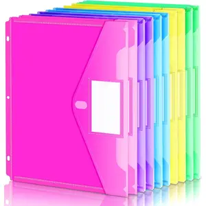 Binder Pocket 10 Pack Super Heavyweight Plastic Folders with Tight Closure & Side Loading Pockets Letter Size Assorted Colors for Document Organization 3-Hole Punch 8.6 x 11.6 Inches