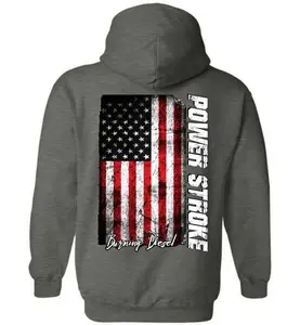 Power Stroke Burning Diesel hoodie American flag patriotic distressed truck owner diesel mechanic workwear patriotic truck fan unisex grey gift, powerstroke hoodie, 6.4 powerstroke hoodie pullover hoodie, diesel mechanic hoodies