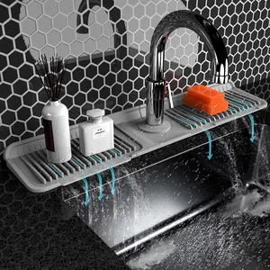 Kitchen Sink Faucet Mat, Silicone Folding Splash Guard, Draining Mat with Button Lock, Sink Faucet Protector, Sink Accessories for Kitchen Extra Large 61cm*14cm - YY