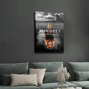 Framed Inspirational Lion Canvas Print - "MINDSET is Everything" Quote, Modern Entrepreneur Motivation Wall Art for Office, Bedroom - Ideal for Christmas Decor, Home Decoration Supplies