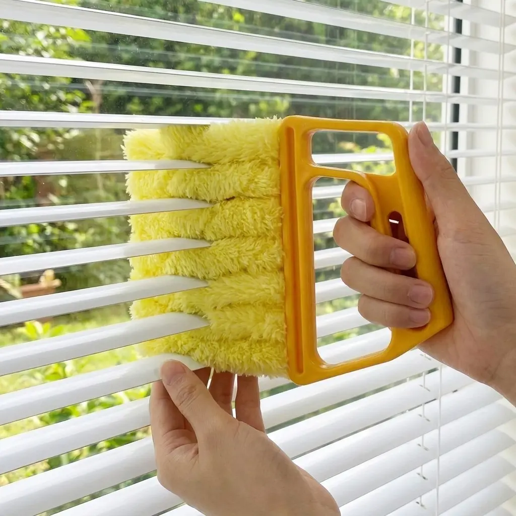 2-Pack Slim Size Yellow Washable Multifunction Crevice Cleaning Brush Set, Portable Handheld Scratch-Free Duster with Handle for Blind, Window Cleaning, 2-Piece Heavy-Duty Indoor Areas Home Care Essential Tool