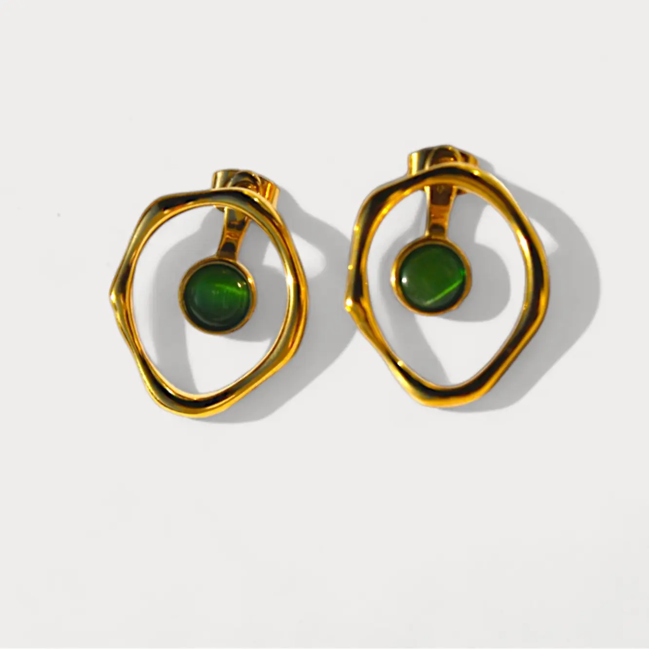 Verde Studs, 18K Gold Plated Dainty Earrings, Statement Piece, Waterproof and Tarnish Free, hollow stud earrings