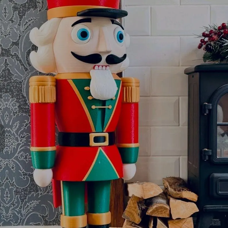 3 Foot-Tall Nutcracker - A Bold Twist on a Holiday Classic with Red Uniform and Blue Eyes for Festive Decor Christmas Gift Print Standing Ornaments Decoration