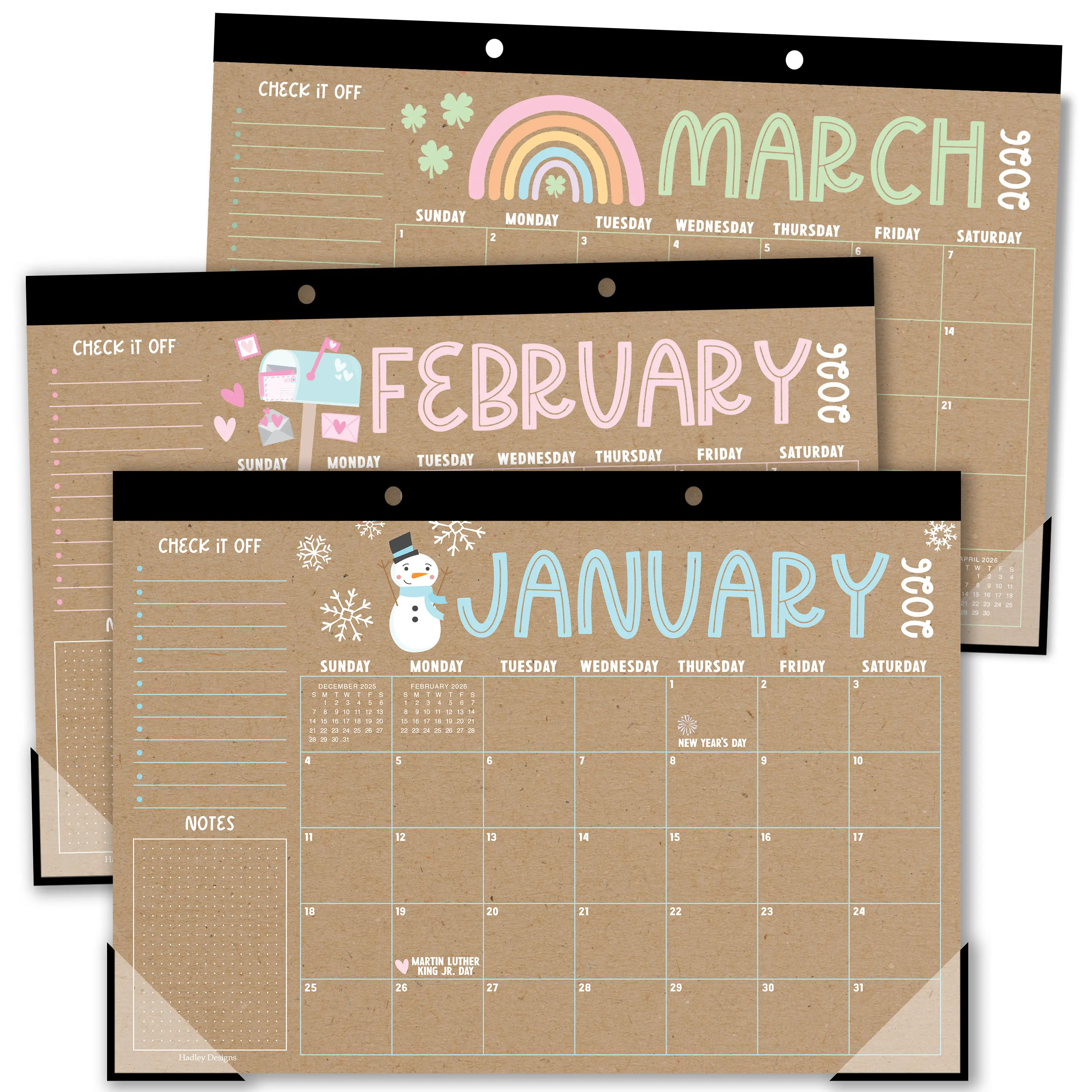 Hadley Designs 2026-2027 Desk Calendar 18-Month 11x17 Inches Monthly Planner for Office & School Planning
