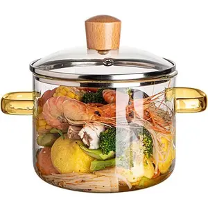 1.5L/50.72oz Premium Borosilicate Solid Glass Simmer Pot - Transparent, Dual Yellow Handles, Non-Toxic, Durable, Easy-to-Clean Kitchen Essential for Soup Cooking, Milk, Porridge (Stovetop & Microwave Heat-Compatible)