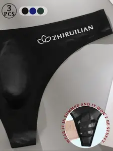 Men's Comfortable Fabric Transparent Breathable Thongs, 3pcs Casual Style Underwear, Slim-Fitting Sheer Design, All Seasons Menswear