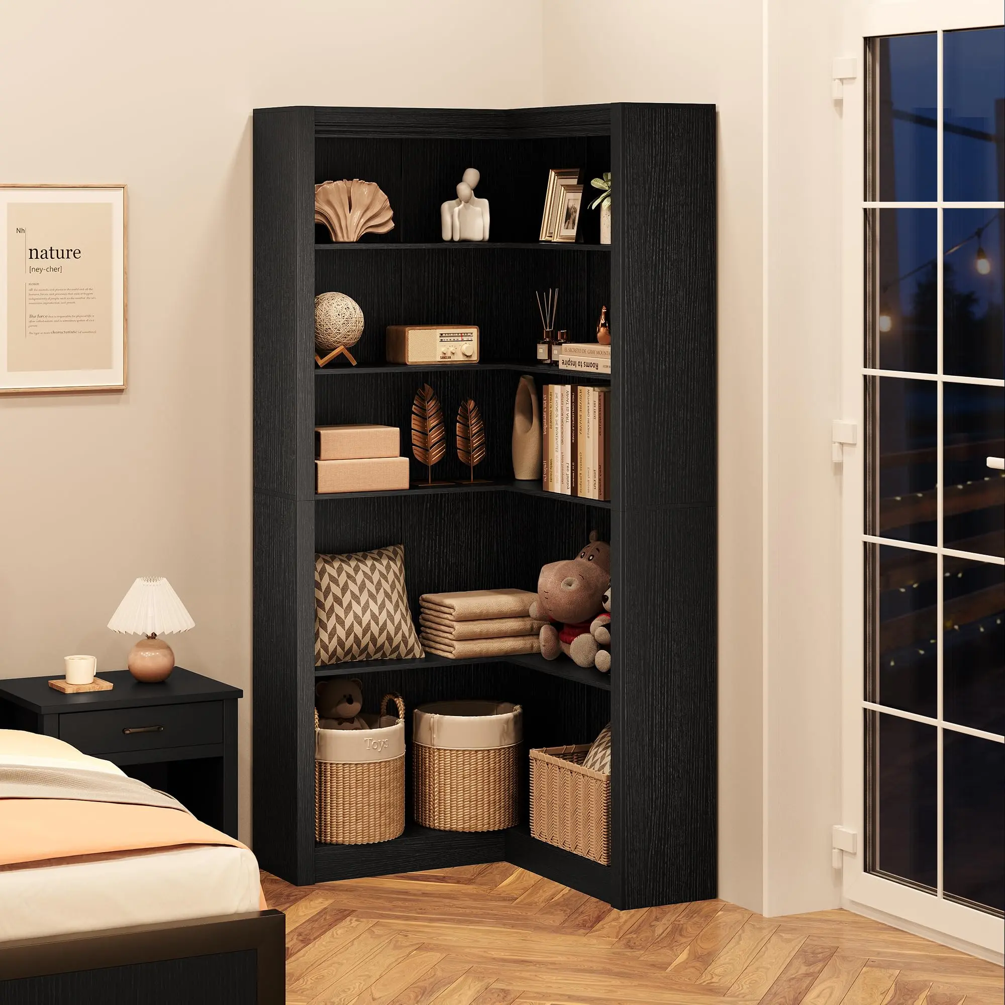 5-Tier 71.8" Corner Bookcase, L-Shaped Tall Bookshelf with Anti-Tip Kit – Large Display Storage for Living Room or Home Office