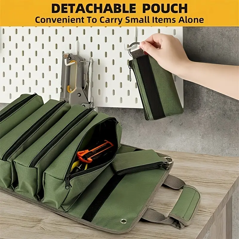 Durable Oxford Fabric Tool Storage Roll Bag, Portable Organizer with 5 Compartments, Detachable Tool Pouches, Ideal for Mechanics & Carpenters, Industrial Safety Equipment, Organizing Tool