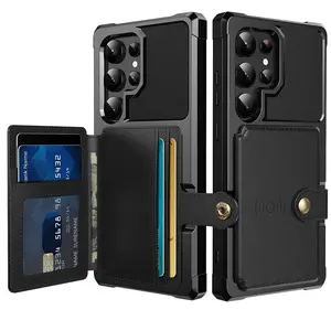 Magnetic Suction Wallet Phone Case with Card Slot, Shockproof Phone Protective Cover, Phone Accessory Compatible with Samsung Galaxy S25 S24 S23 S22 S21 Ultra, Casing, Smartphone Protector Cellphone