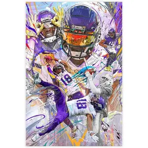 Sports Star Poster Justin Jefferson Canvas Poster Bedroom Decor Landscape Prep Room Decor Gift Unframe:16x24inch(40x60cm)