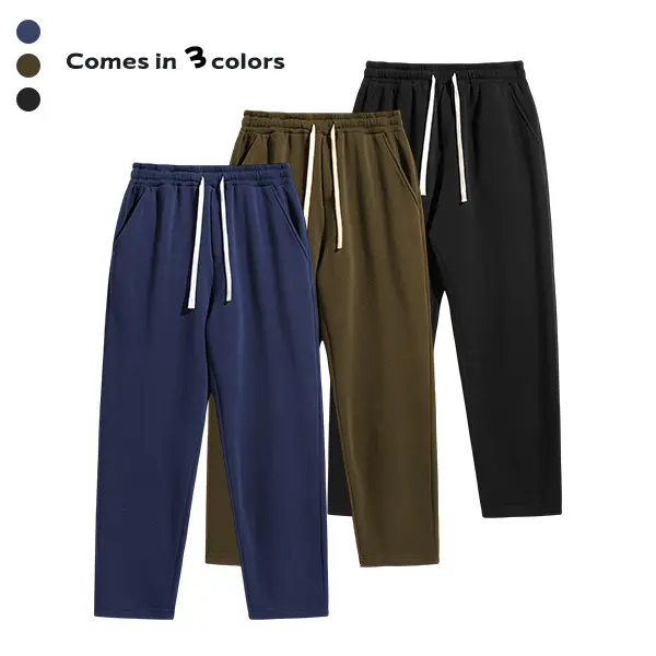 Men’s loose-fit athletic pants made from thick velour fabric with a wide-leg design and drawstring, featuring pockets—casual sport long pants suitable for everyday wear.   solid fashion sweatpants.