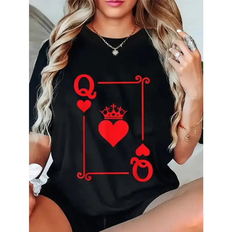 Men's 100% Cotton Casual Short-Sleeve Round Neck Printed Fit Unisex Queen of Hearts Card Costume T-Shirt