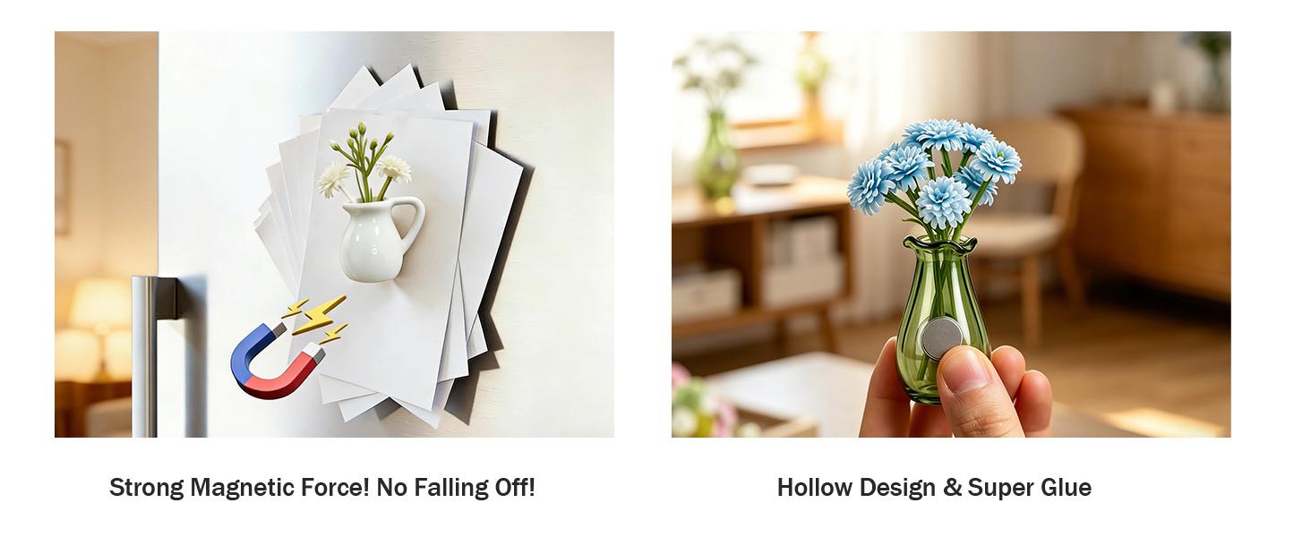 8 Pcs Aesthetic Mini Vase Magnets + FREE Surprise Flowers! Glass Set