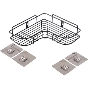 Pilarmuture Corner Shower Caddy Strong Iron Bathroom Corner Shelf No-Drill Wall Mounted Shower Organizer for Kitchen Bedroom and Office
