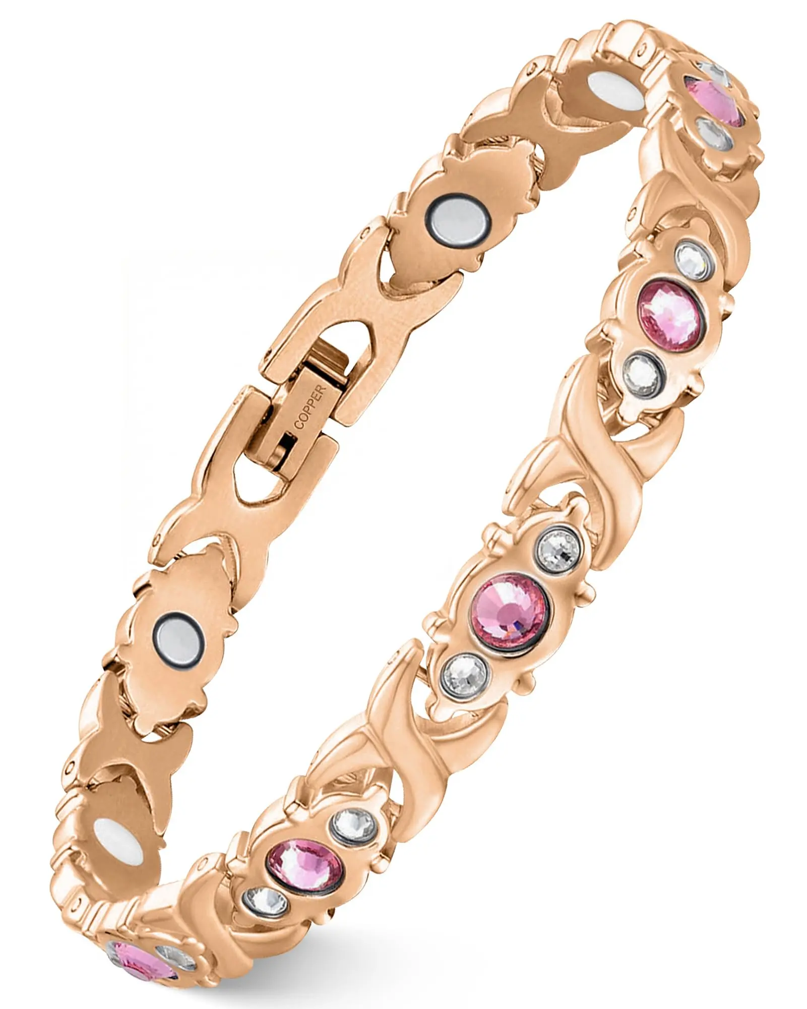 Women's Magnetic Bracelet with Flower & Infinity Links - Elegant Metal Arm Candy with Diamond Rhinestones, Fits Most Wrists, Eco-Alloy, Female, Arm Candy Accessories, Bracelets, Diamonds, Bling Effect, Default Size, Casual, Flower Motif Charm, Christmas
